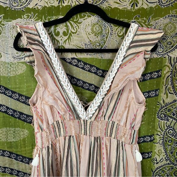 Hemant & Nandita Multicolored Cotton Pixie Fringe Midi Dress Size Medium - Picture 10 of 16